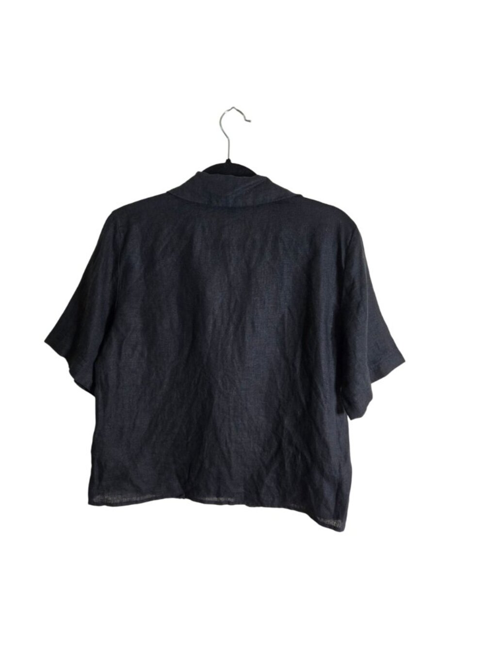 J.Crew Bungalow Popover Top Black Linen Boxy Fit Collared V Neck 2024 Size S - Picture 3 of 7